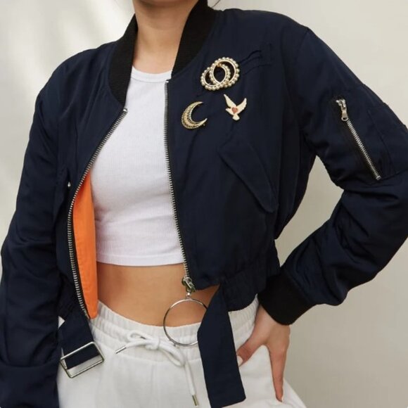 ZARA KHAKI MILITARY CROPPED NYLON JACKET SIZE MEDIUM BLUE PRELOVED - Picture 1 of 3
